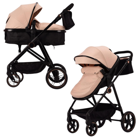 Carucioare 2 in 1 - Carucior 2 in 1 F5 Crem, Reversibil cu Cadru din Aluminiu si Accesorii