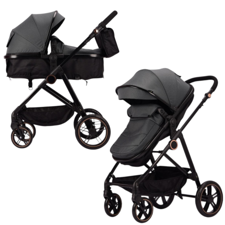 Carucioare 2 in 1 - Carucior 2 in 1 F5 Gri, Reversibil cu Cadru din Aluminiu si Accesorii