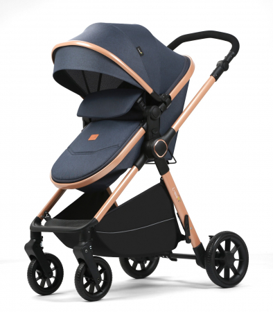 Carucior 2 in 1, F7 Albastru, reversibil, pliabil compact, suspensii duble [3]