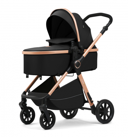 Carucior 2 in 1, F7 Negru, reversibil, pliabil compact, suspensii duble [4]