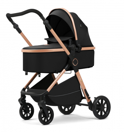 Carucioare 2 in 1 - Carucior 2 in 1, F7 Negru, reversibil, pliabil compact, suspensii duble