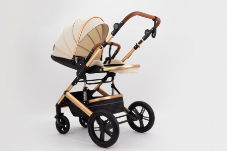 Carucior 2 in 1 Premium Gold Q2, Crem, transformabil, reversibil, cu husa si geanta [9]