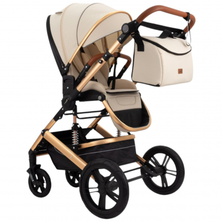 Carucior 2 in 1 Premium Gold Q2, Crem, transformabil, reversibil, cu husa si geanta [2]