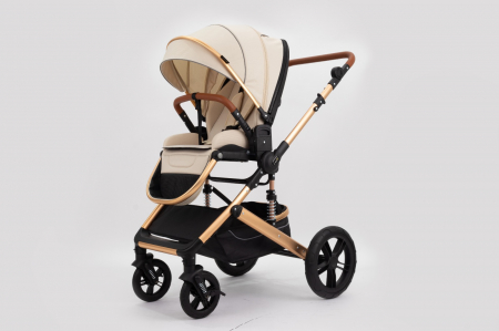 Carucior 2 in 1 Premium Gold Q2, Crem, transformabil, reversibil, cu husa si geanta [3]