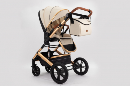 Carucior 2 in 1 Premium Gold Q2, Crem, transformabil, reversibil, cu husa si geanta [6]