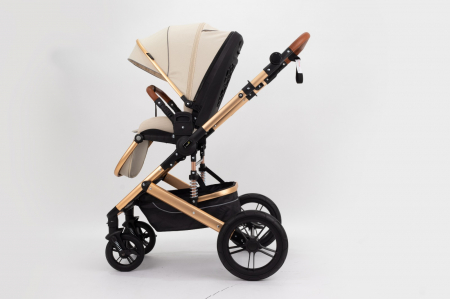 Carucior 2 in 1 Premium Gold Q2, Crem, transformabil, reversibil, cu husa si geanta [12]