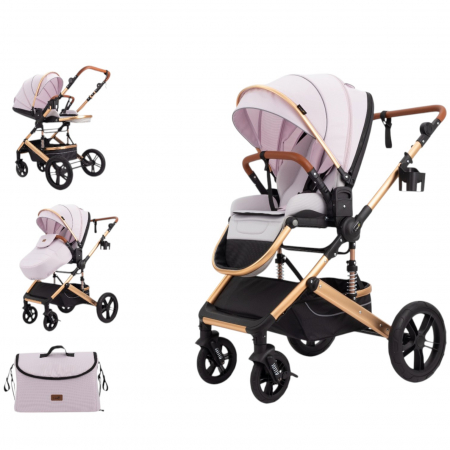 Carucioare 2 in 1 - Carucior 2 in 1 Premium Gold Q2, Roz, transformabil, reversibil, cu husa si geanta
