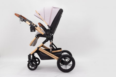 Carucior 2 in 1 Premium Gold Q2, Roz, transformabil, reversibil, cu husa si geanta [5]