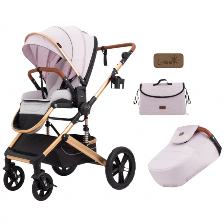 Carucioare 2 in 1 - Carucior 2 in 1 Premium Gold Q2, Roz, transformabil, reversibil, cu husa si geanta