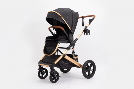 Carucior 2 in 1 Premium Gold Q2, Negru, transformabil, reversibil, cu husa si geanta [7]