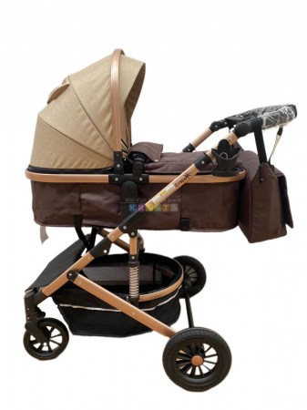 Carucioare 2 in 1 - Carucior 2 in 1, reversibil, cu suspensii, T7 crem - L-Sun