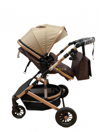 Carucior 2 in 1, reversibil, cu suspensii, T7 crem - L-Sun [2]