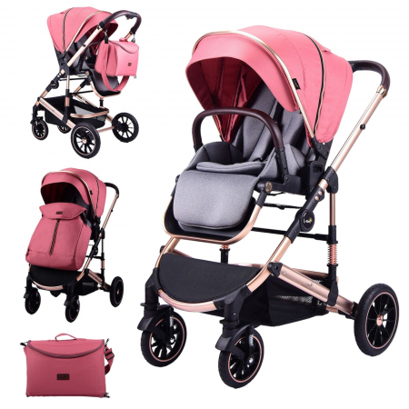 Carucioare copii - Carucior 2 in 1 transformabil, reversibil, pliabil, F3 Luxury Red