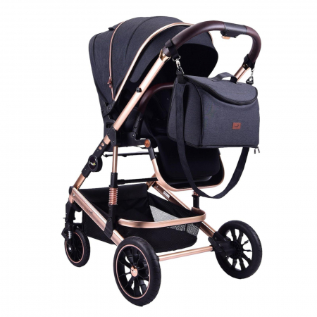 Carucioare copii - Carucior 2 in 1 transformabil, reversibil, pliabil, F3 Luxury Black