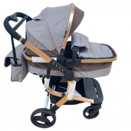 Carucioare copii - Carucior 2 in 1cu maner reversibil, transformabil landou-sport, 518 Crem