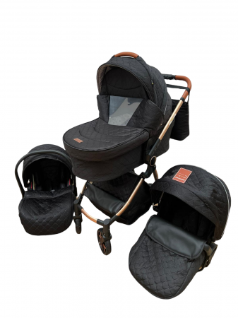 Carucioare copii - Carucior 3 in 1, 3 piese landou, sport si scoica, T6 - negru