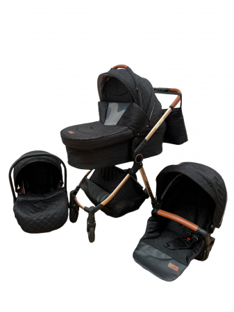 Carucioare copii - Carucior 3 in 1, 3 piese landou, sport si scoica, T6 - negru