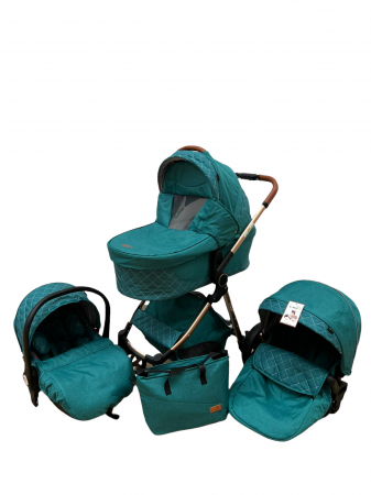 Carucioare copii - Carucior 3 in 1, 3 piese landou, sport si scoica, T6 - verde