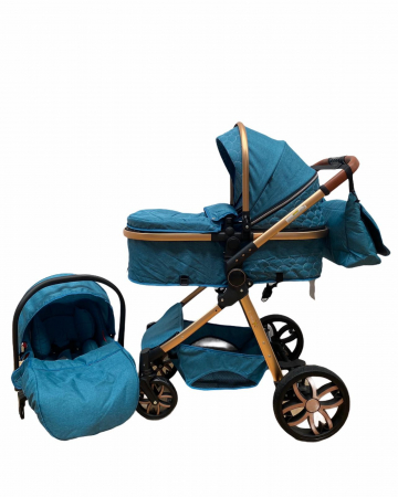 Carucioare copii - Carucior 3 in 1, cu suspensii, reversibil, T9 - albastru