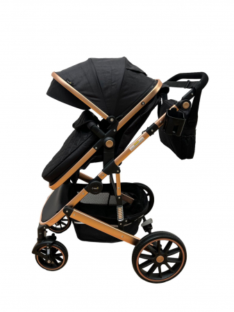 Carucioare 3 in 1 - Carucior T4, 3 in 1, cu suspensii, transformabil landou-sport, Negru