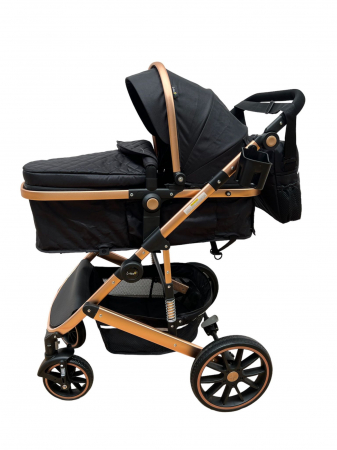 Carucior T4, 3 in 1, cu suspensii, transformabil landou-sport, Negru [4]