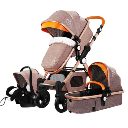 Carucioare copii - Carucior 3 in 1 Deluxe cu Scoica, Dubla Suspensie si Maner Reversibil Golden Crem