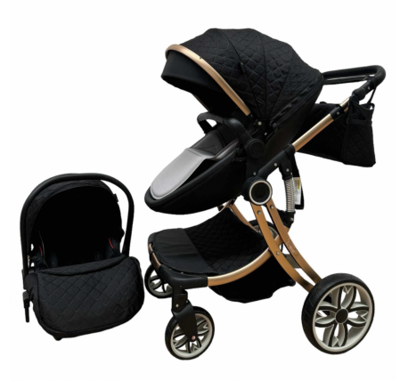 Carucioare 2 in 1 - Carucior Multifunctional 3 in 1, F1 Negru Forma de Ou Reversibil cu Scoica