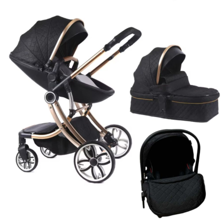 Carucioare 2 in 1 - Carucior Multifunctional 3 in 1, F1 Negru Forma de Ou Reversibil cu Scoica
