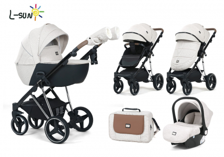 Carucioare copii - Carucior 3 in 1, G9 Luxury Alb, reversibil, cu suspensii