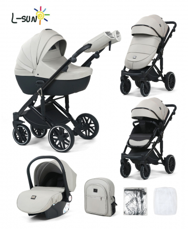 Carucioare copii - Carucior 3 in 1, G8 Luxury Gri, reversibil, cu suspensii, din piele ECO