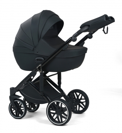Carucioare copii - Carucior 3 in 1, G8 Luxury Negru, reversibil, cu suspensii, din piele ECO