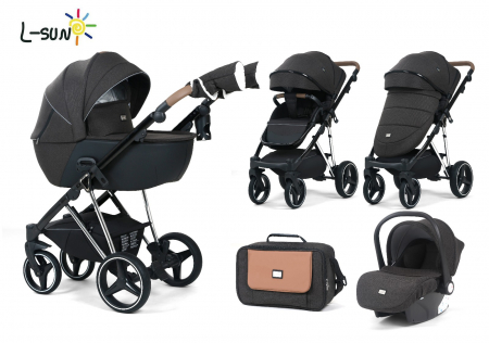 Carucioare 3 in 1 - Carucior 3 in 1, G9 Luxury Negru, reversibil, cu suspensii
