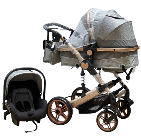 Carucioare 3 in 1 - Carucior 3 in 1, landou transformabil in sport si scoica, pliabil, reversibil, 588 Gri