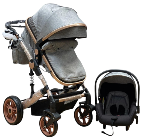 Carucioare 3 in 1 - Carucior 3 in 1, landou transformabil in sport si scoica, pliabil, reversibil, 588 Gri