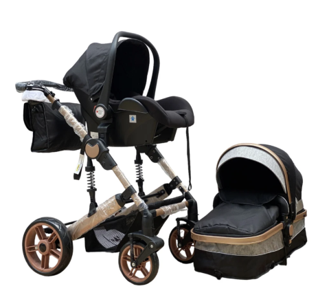 Carucior 3 in 1, landou transformabil in sport si scoica, pliabil, reversibil, 588 Negru [2]