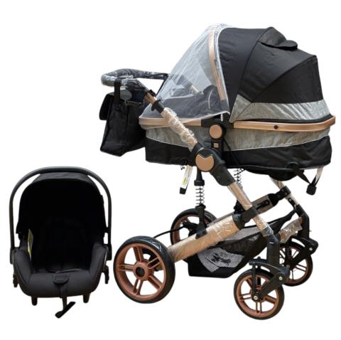 Carucioare 3 in 1 - Carucior 3 in 1, landou transformabil in sport si scoica, pliabil, reversibil, 588 Negru