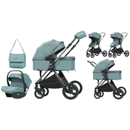 Carucioare copii - Carucior 3 in 1 Luxmom A4, Verde, Dublu Reversibil cu Scoica
