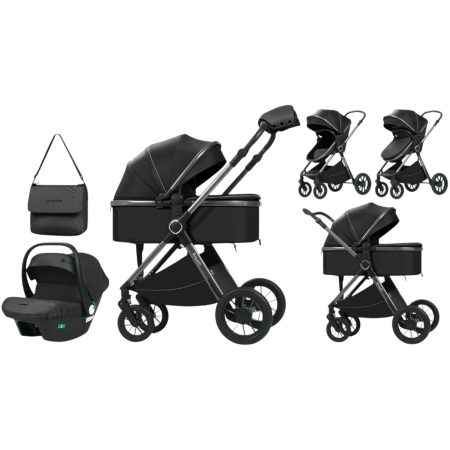 Carucioare copii - Carucior 3 in 1 Luxmom A4, Negru, Dublu Reversibil cu Scoica