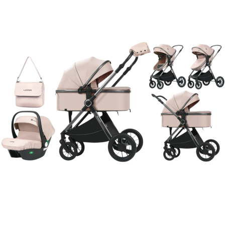 Carucioare copii - Carucior 3 in 1 Luxmom A4, Crem, Dublu Reversibil cu Scoica