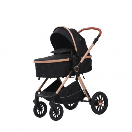 Carucior 3 in 1 reversibil, cu suspensii, cu scoica, parte sport transformabila in landou, T5 negru [3]