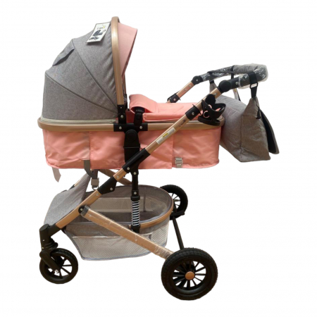 Carucior 3 in 1, reversibil, cu suspensii, reversibil, compact, T2 New, roz cu gri [5]