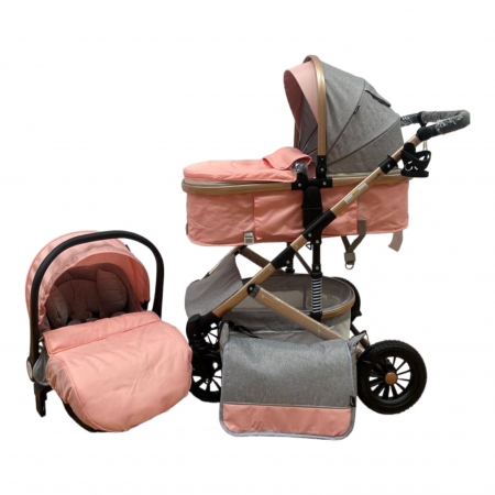 Carucior 3 in 1, reversibil, cu suspensii, reversibil, compact, T2 New, roz cu gri [3]