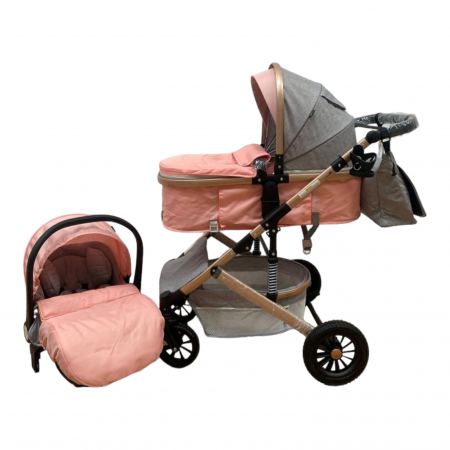 Carucioare 3 in 1 - Carucior 3 in 1, reversibil, cu suspensii, reversibil, compact, T2 New, roz cu gri
