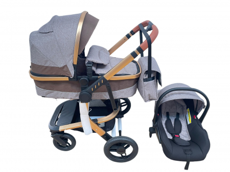 Carucioare 3 in 1 - Carucior 3 in 1cu maner reversibil, transformabil landou-sport si scoica, 517 Crem