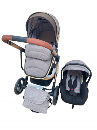 Carucior 3 in 1cu maner reversibil, transformabil landou-sport si scoica, 517 Crem [3]