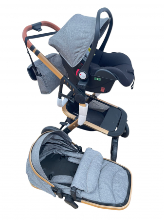 Carucior 3 in 1cu maner reversibil, transformabil landou-sport si scoica, 517 Gri [4]