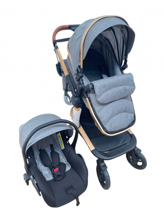 Carucioare copii - Carucior 3 in 1cu maner reversibil, transformabil landou-sport si scoica, 517 Gri
