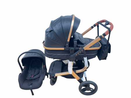 Carucioare copii - Carucior 3 in 1cu maner reversibil, transformabil landou-sport si scoica, 517 Negru