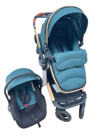 Carucioare copii - Carucior 3 in 1cu maner reversibil, transformabil landou-sport si scoica, 517 Verde