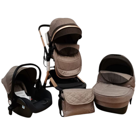 Carucioare 3 in 1 - Carucior 518C Crem, 3 in 1, cu landou, carucior sport si scoica, reversibil